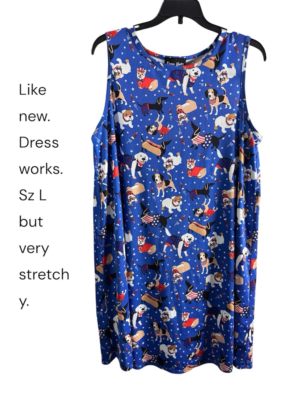 Blue Sleeveless american 4th of july Dog Print Dress